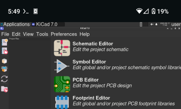 cropped screenshot of the kicad eda suite running on an android smartphone